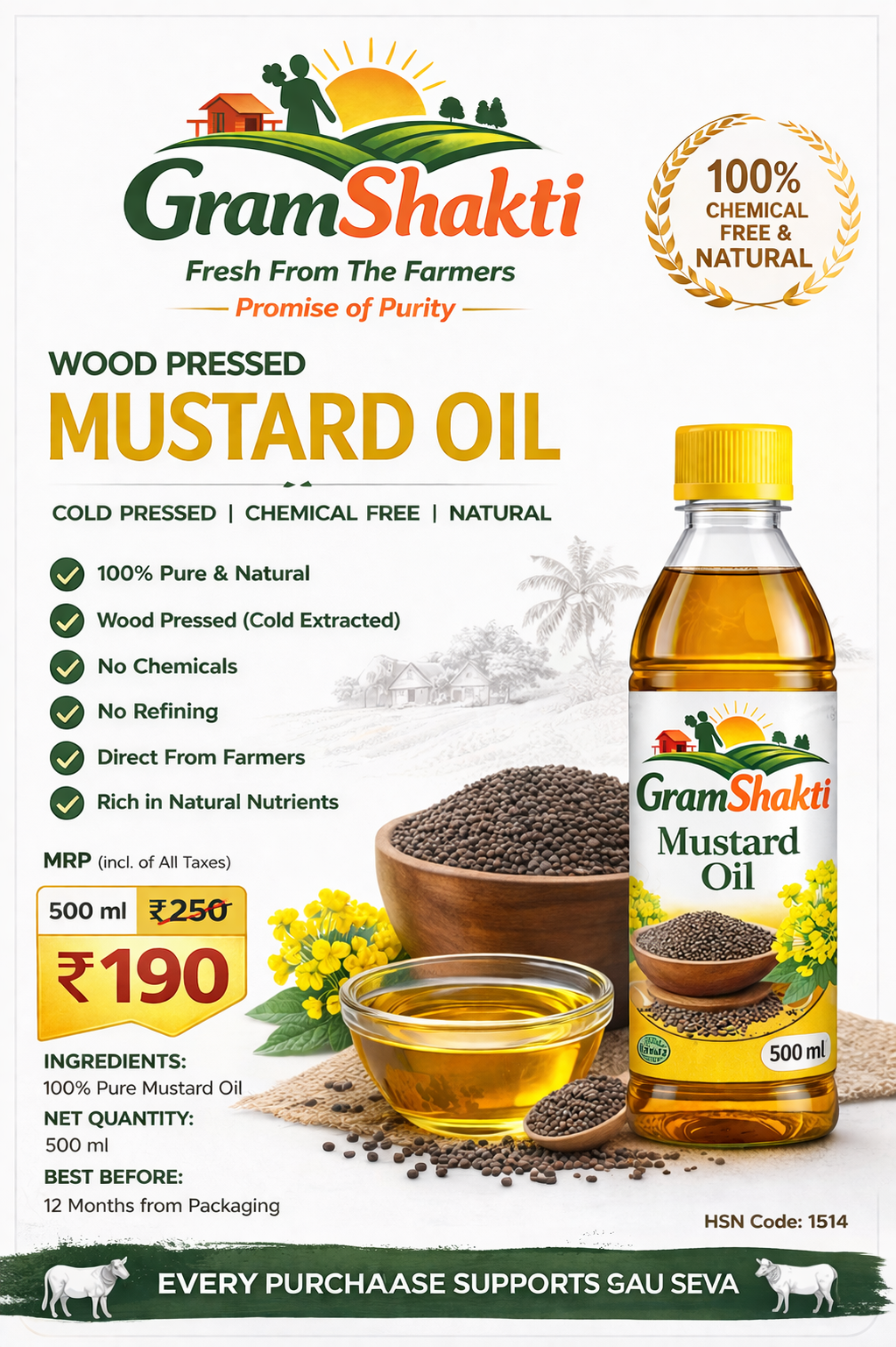 ORGANIC WOODEN PRESSED MUSTARD OIL 500ML