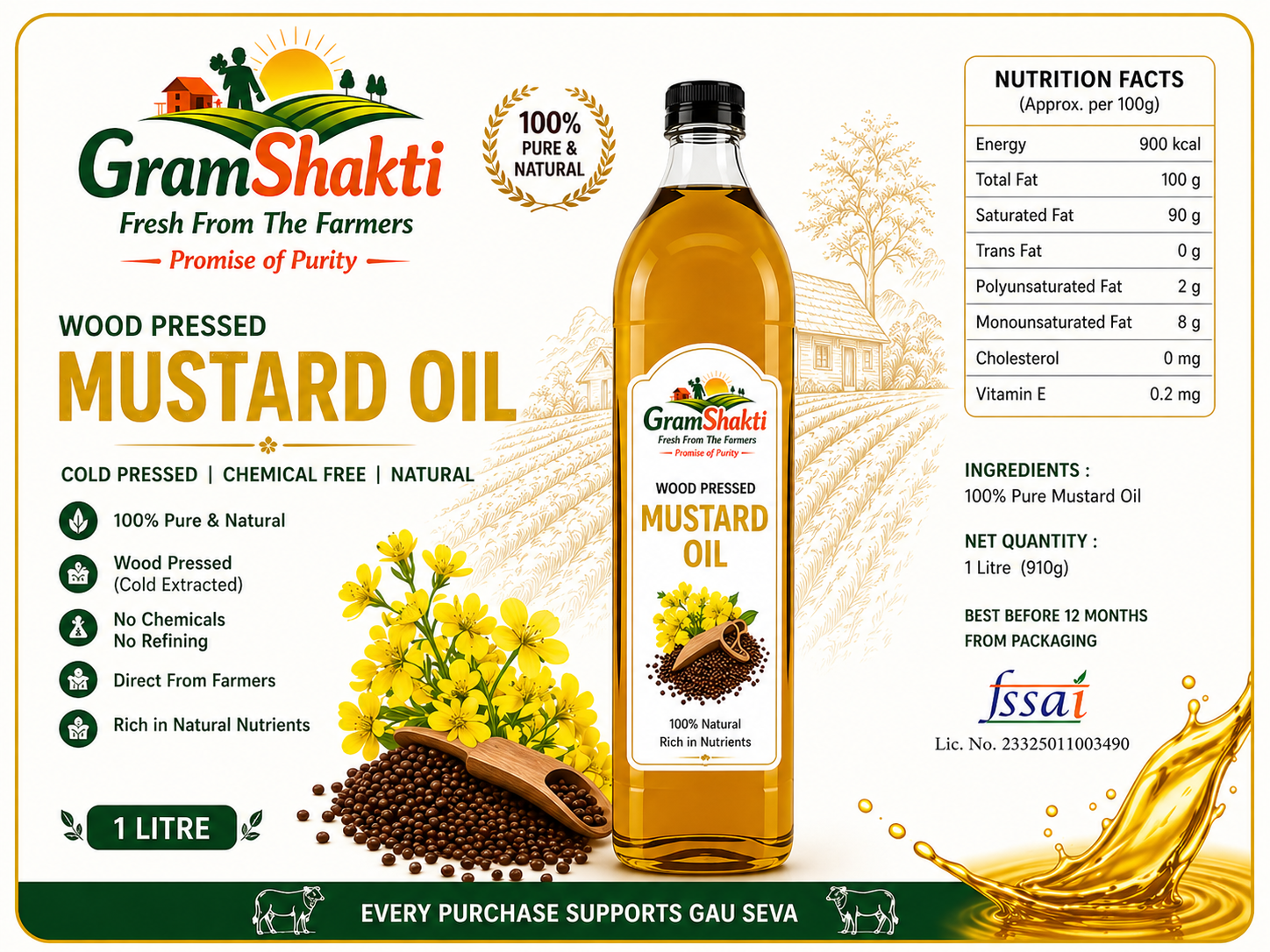 ORGANIC WOODEN PRESSED MUSTARD OIL(1000ML)
